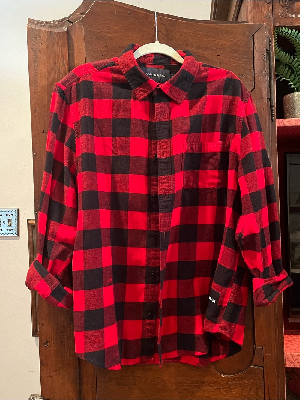 Calvin Klein Jeans Red and Black Buffalo Plaid Button-Down Shirt